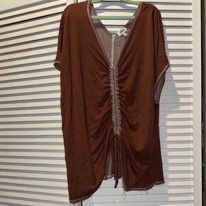 BKE Rust Brown V-Neck Drawstring Top